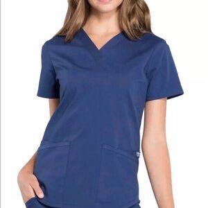 NEW Scrubs Navy Blue Cherokee Top Professionals  Uniform Unisex Men Women S Tall